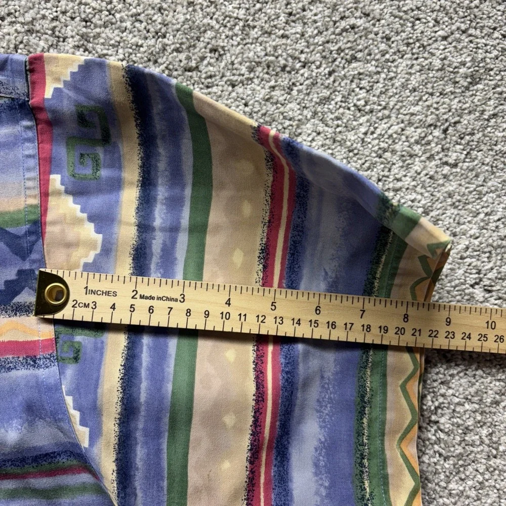 Vintage Chaps Ralph Lauren Shirt Mens Large Striped Aztec Print Short Sleeve 90s